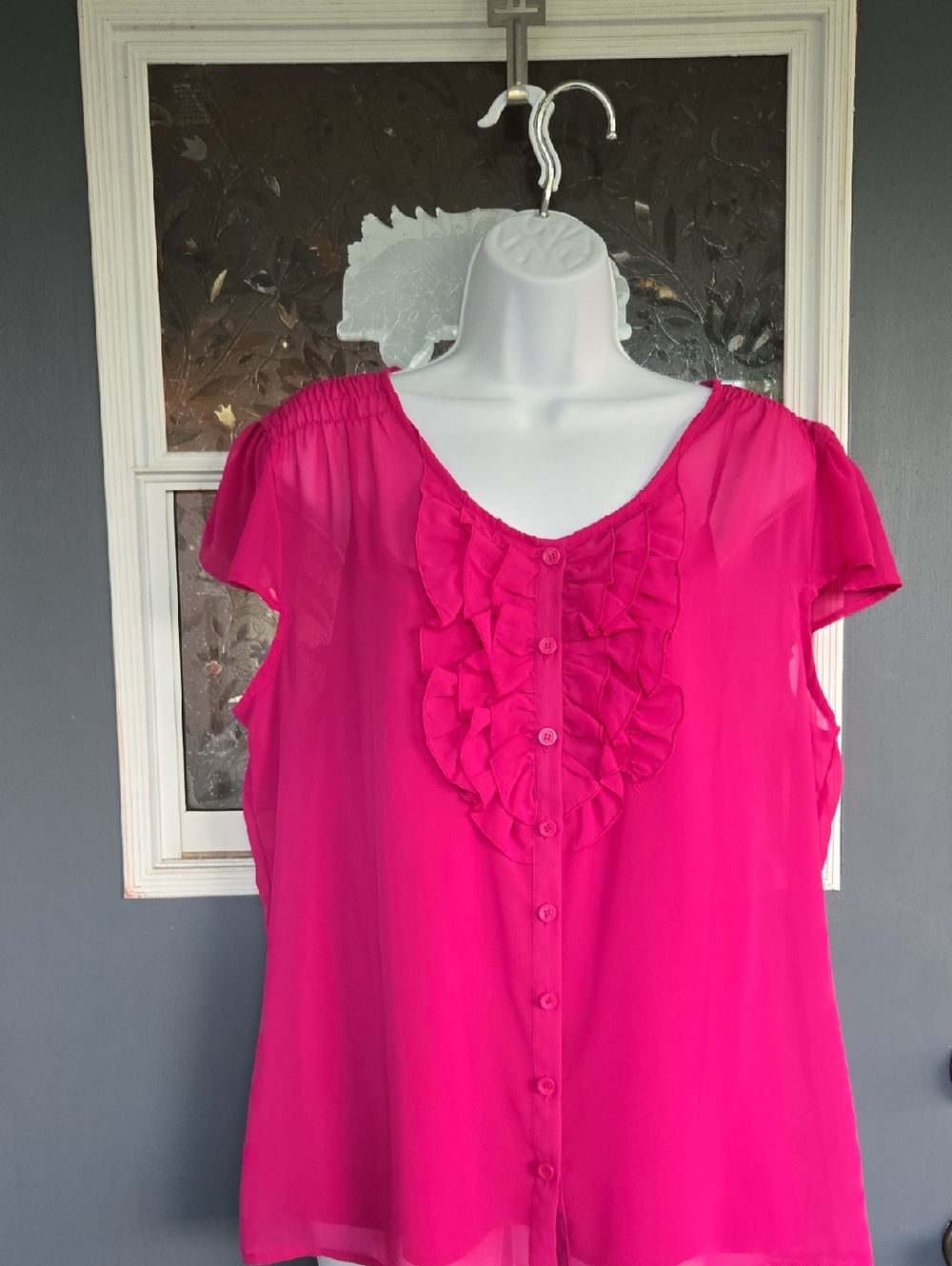 Worthington Hot Pink Ruffle-Front Blouse